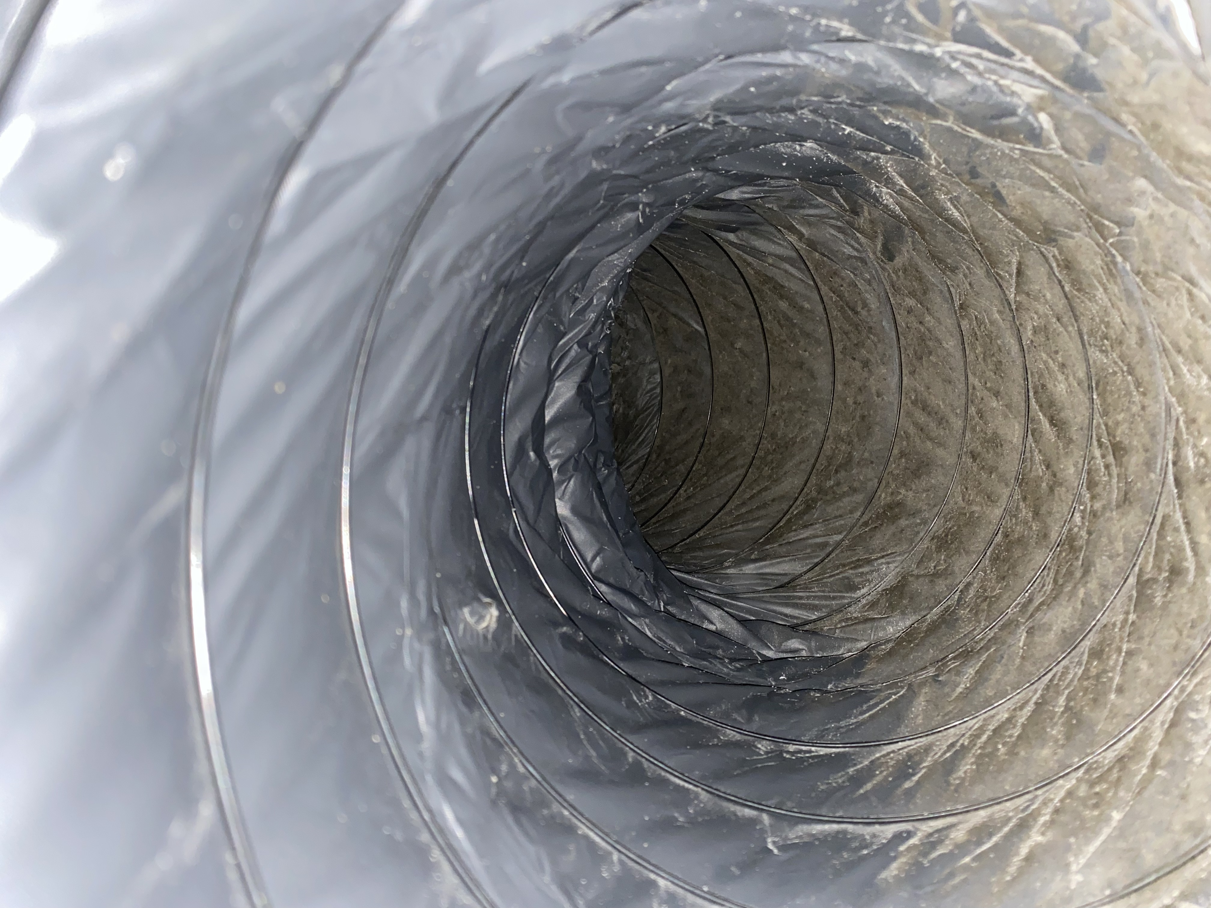 Flexible duct with dust and debris along the bottom, East Naples